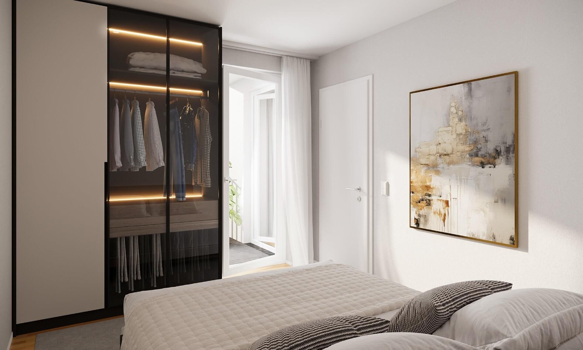 Beispiel der möglichen Einrichtung des Schlafzimmers in Top 11