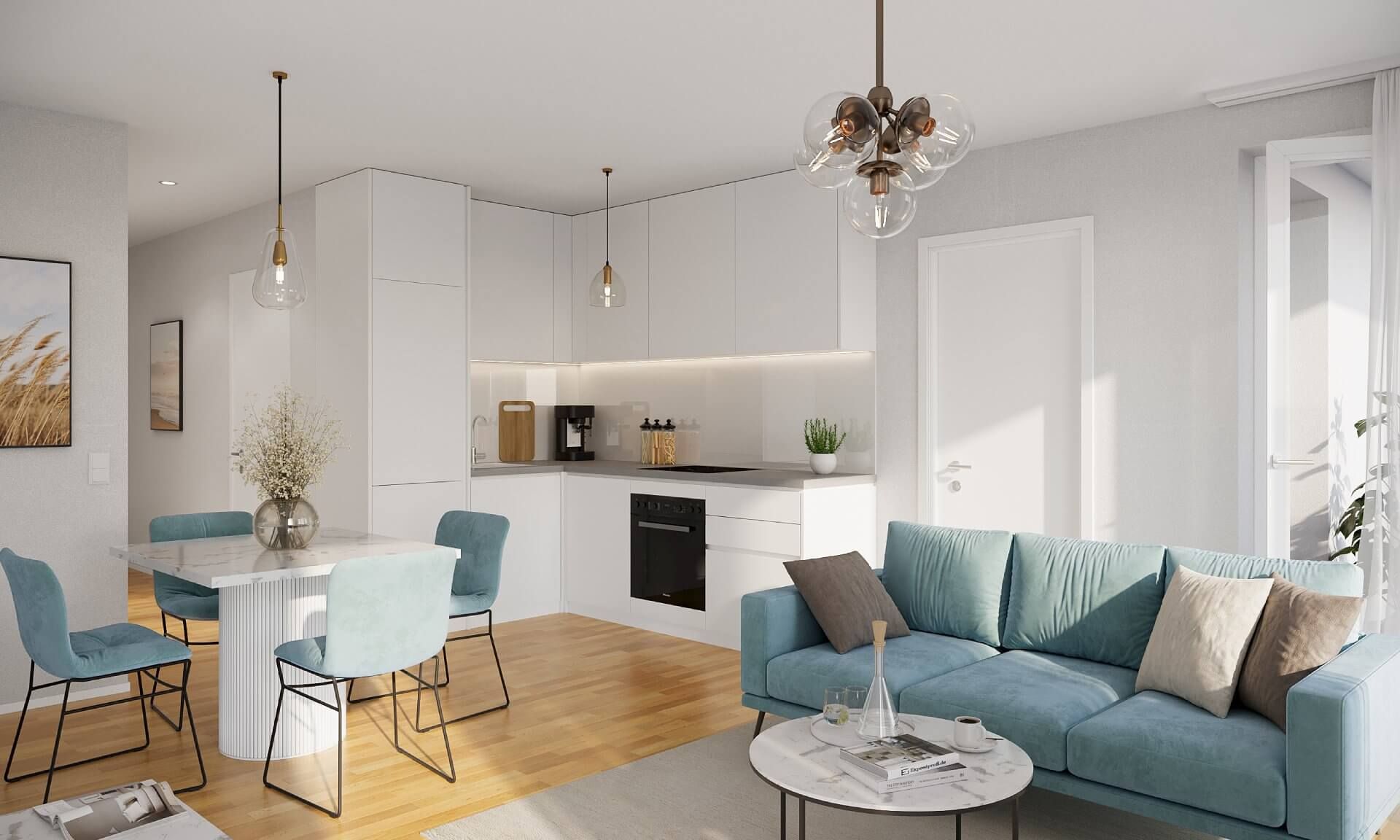 Beispiel der möglichen Einrichtung des Wohnbereichs in Top 11