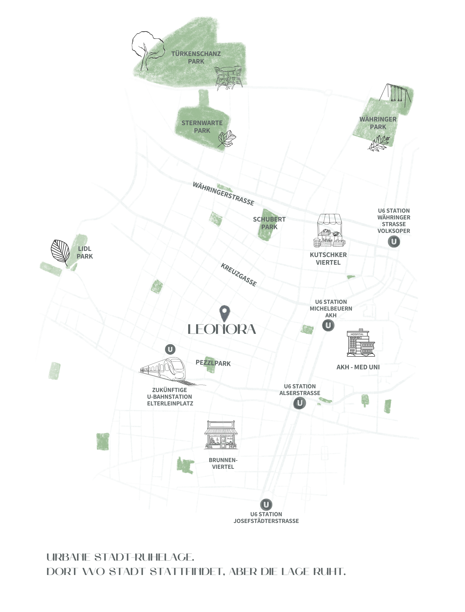 Karte der Umgebung des Gebäudes mit nennenswerten POIs